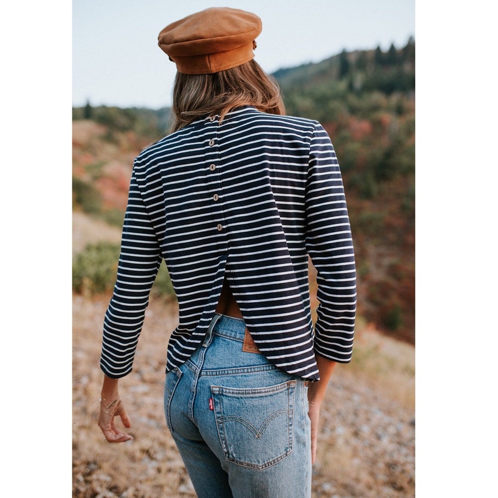 Clad & Cloth striped button back top